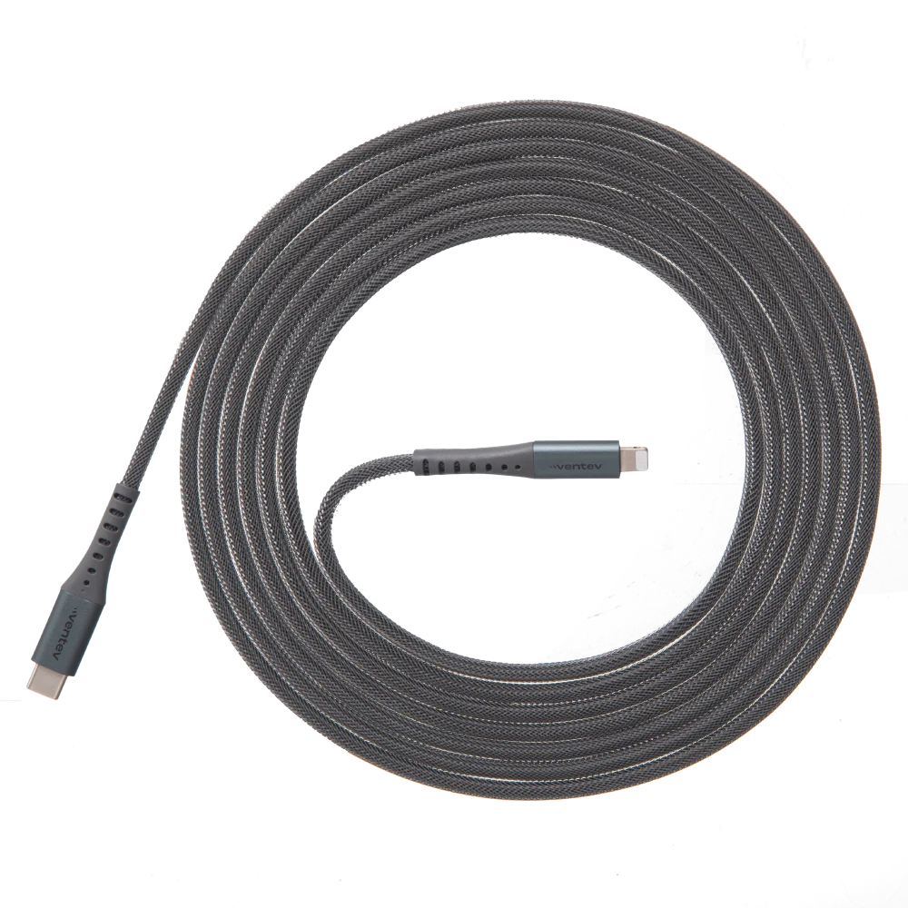 Ventev - Chargesync Alloy USB C to Apple Lightning Cable 10ft - Steel