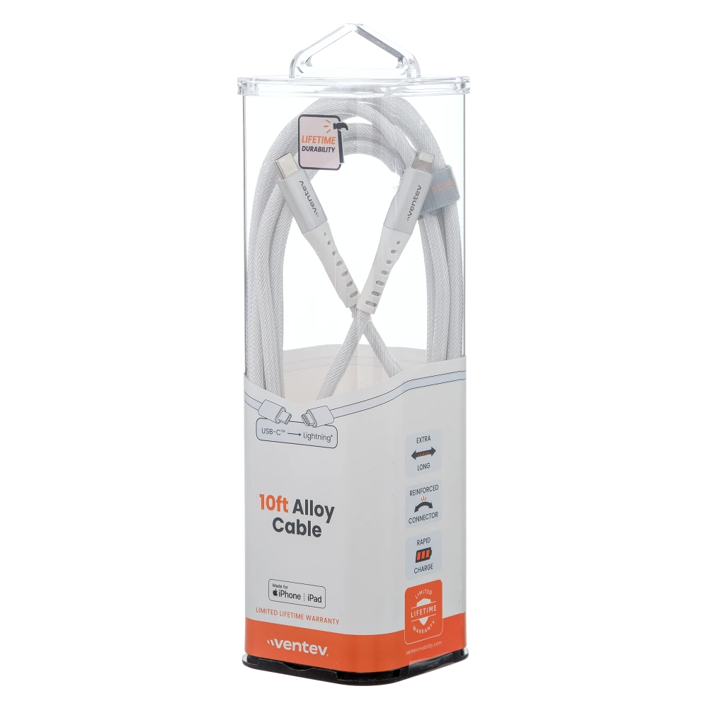 Ventev - Chargesync Alloy USB C to Apple Lightning Cable 10ft - White