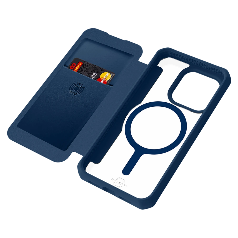 ITSKINS - Hybrid_R Folio MagSafe Case for Apple iPhone 15 Pro Max - Navy Blue