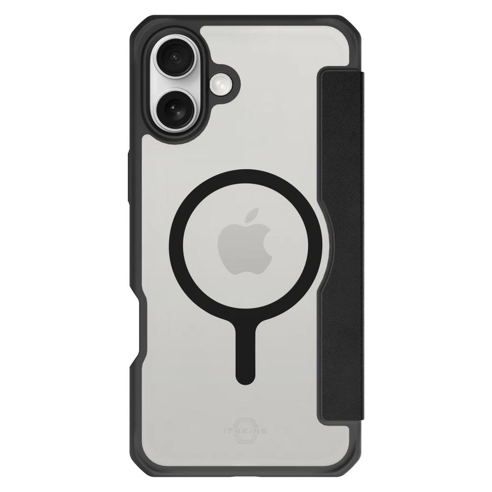 ITSKINS - Hybrid_R Folio MagSafe Case for Apple iPhone 16 - Black Leather