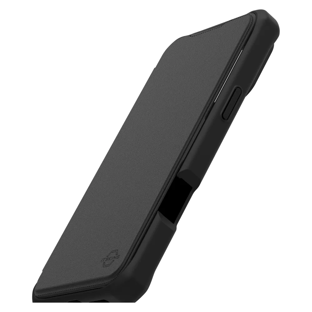 ITSKINS - Hybrid_R Folio MagSafe Case for Apple iPhone 16 - Black Leather