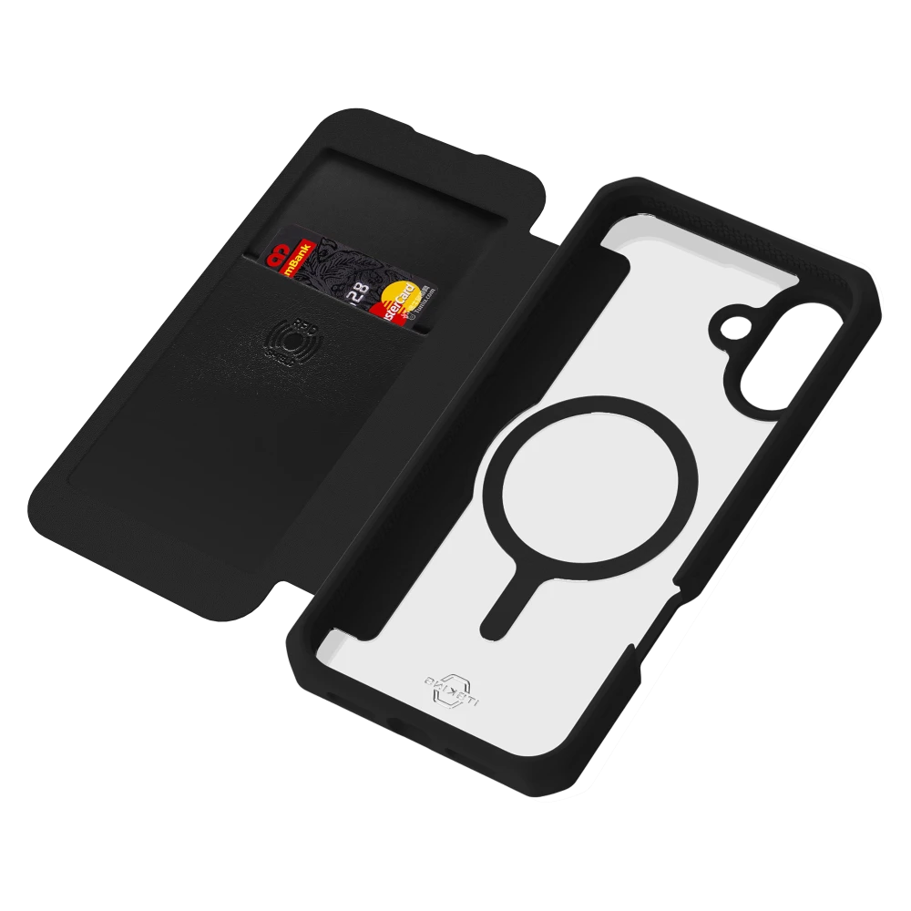 ITSKINS - Hybrid_R Folio MagSafe Case for Apple iPhone 16 - Black Leather