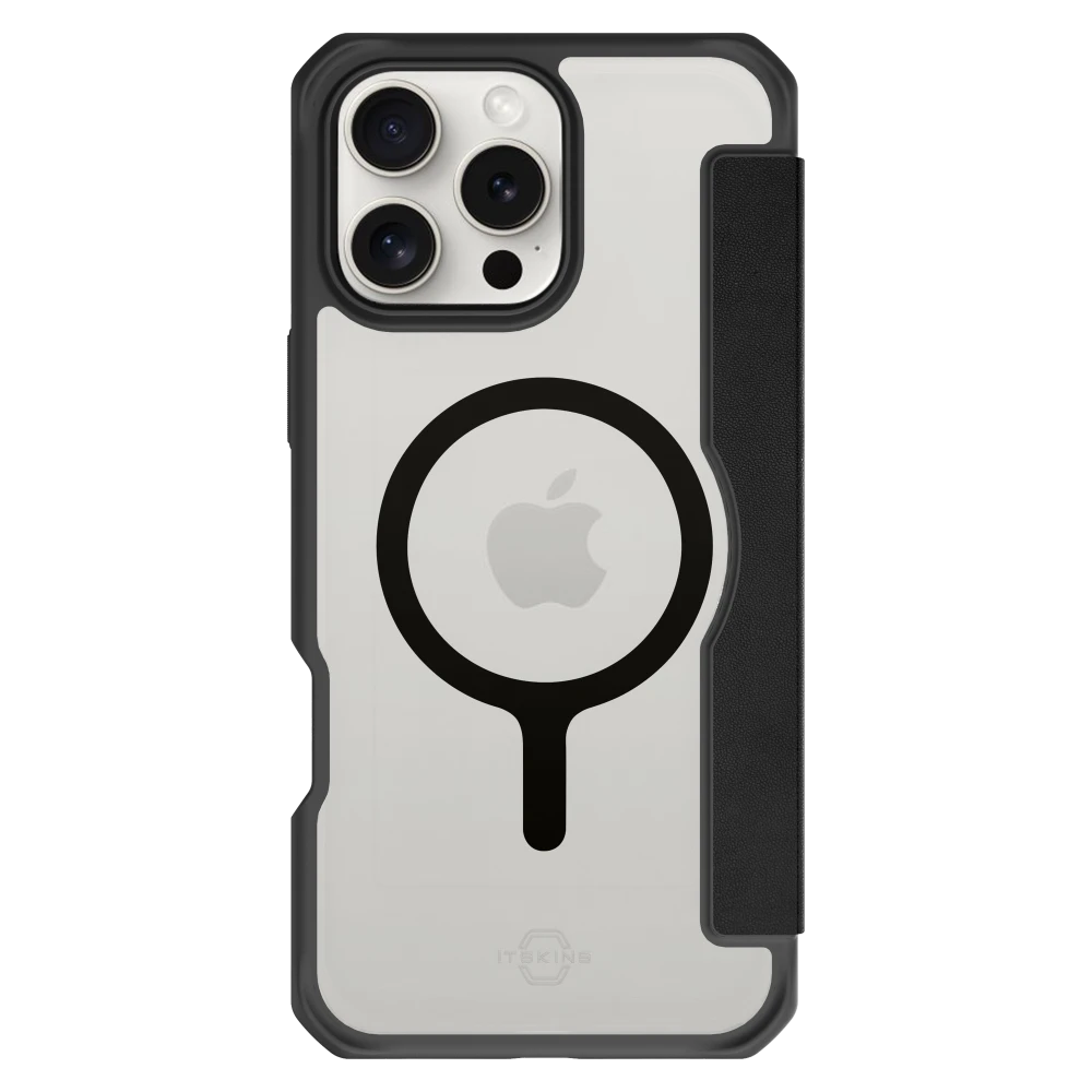 ITSKINS - Hybrid_R Folio MagSafe Case for Apple iPhone 16 Pro Max - Black
