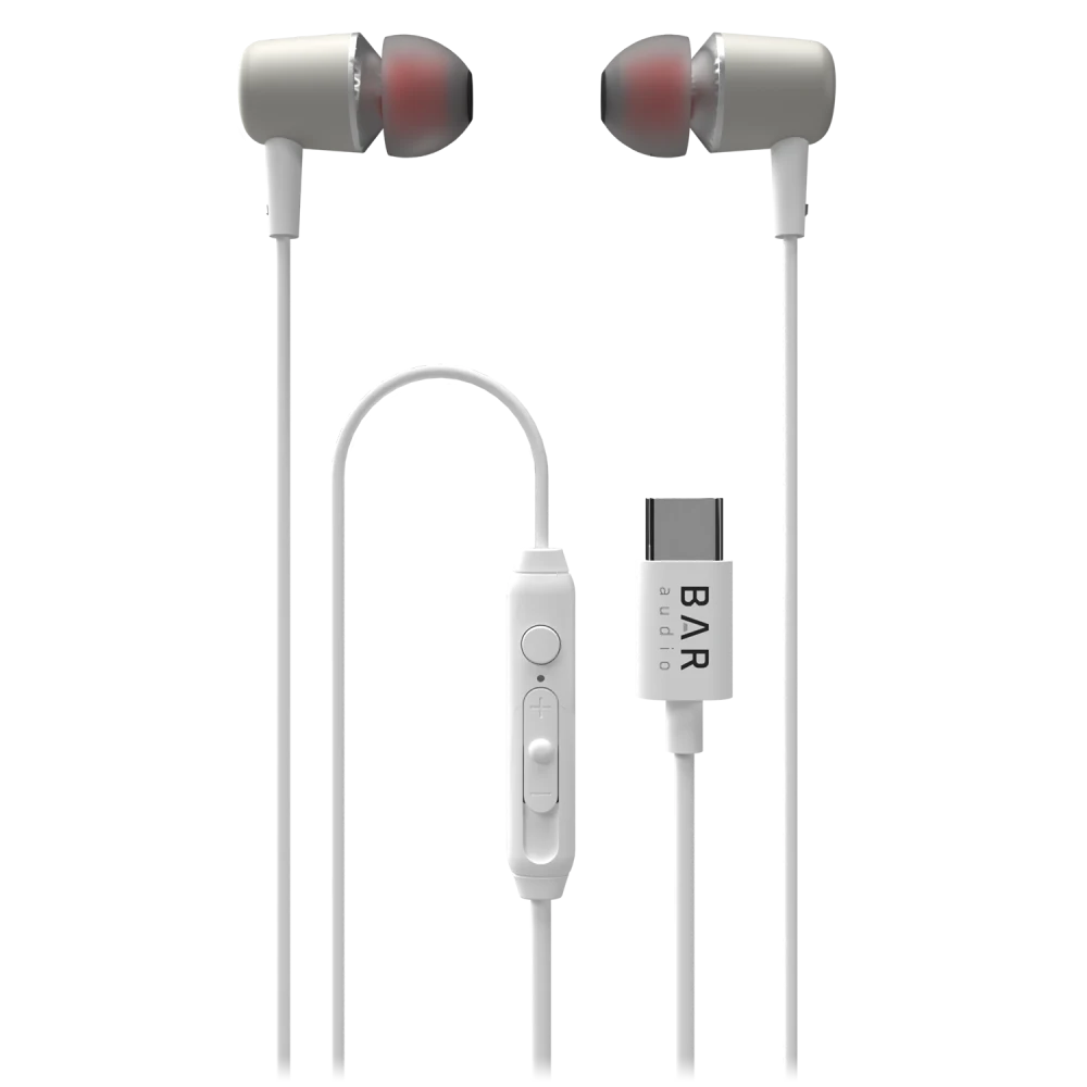 Bar Audio - USB C In Ear Wired Headphones - White