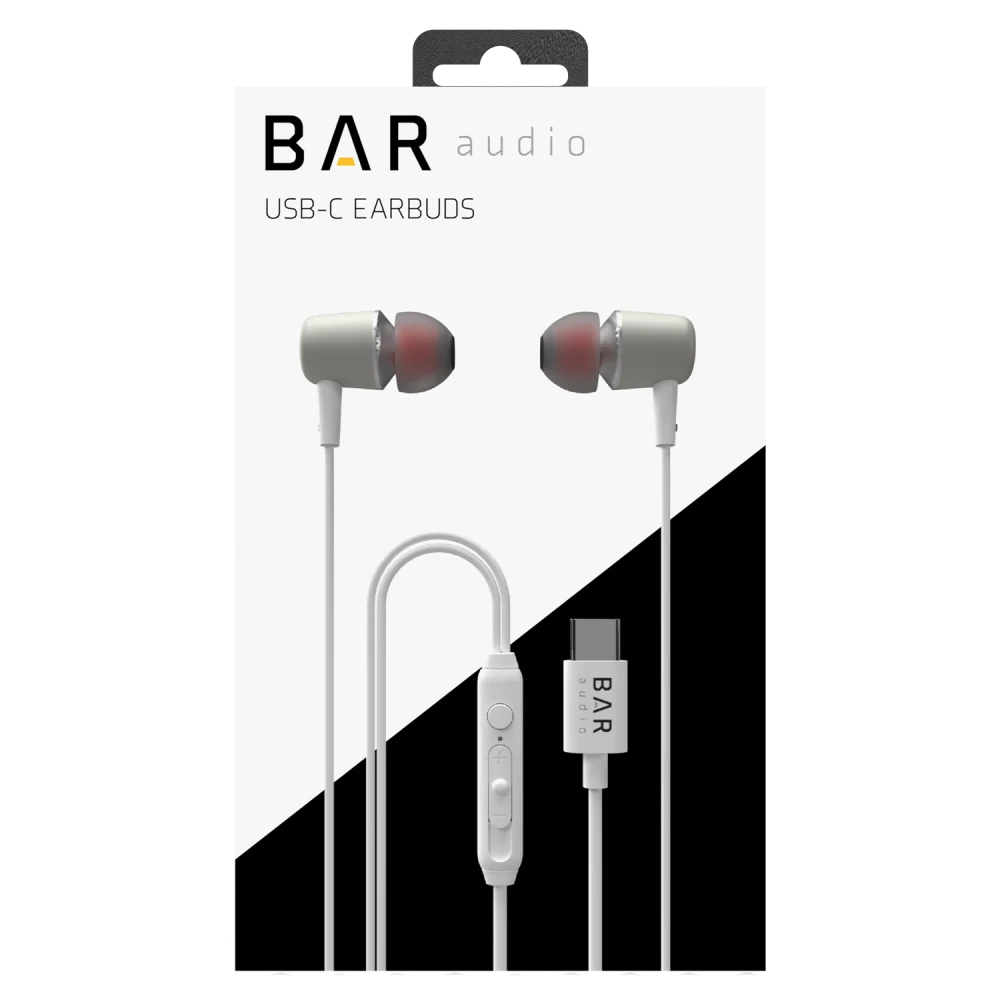 Bar Audio - USB C In Ear Wired Headphones - White