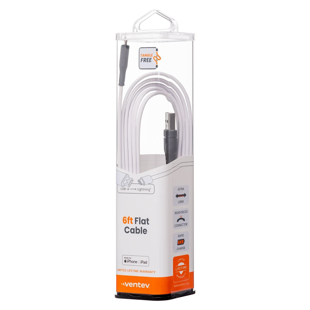 Ventev - Chargesync Flat USB A to Apple Lightning Cable 6ft - White