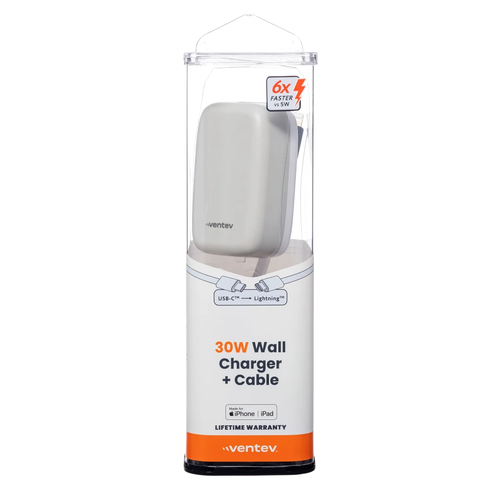 Ventev - 30W Wall Charger and USB C to Apple Lightning Cable - White