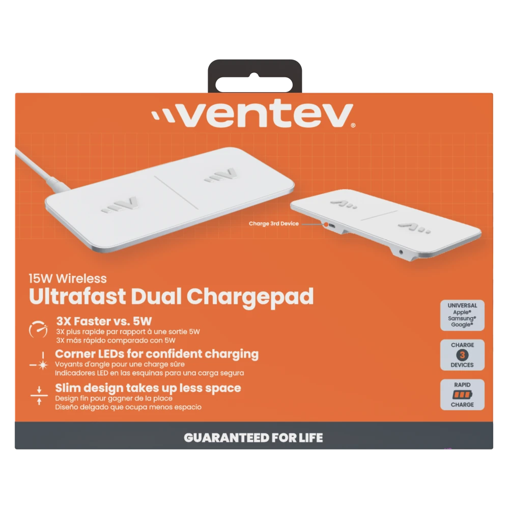 Ventev - Dual Wireless Chargepad 15W - White