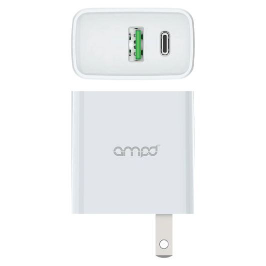 AMPD - PD Fast 20W USB C and USB A Dual Port Wall Charger - White