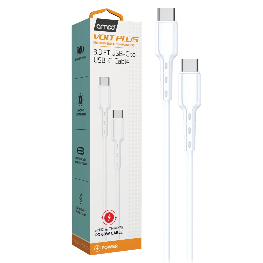 AMPD - Type C to Type C USB Cable 3ft - White