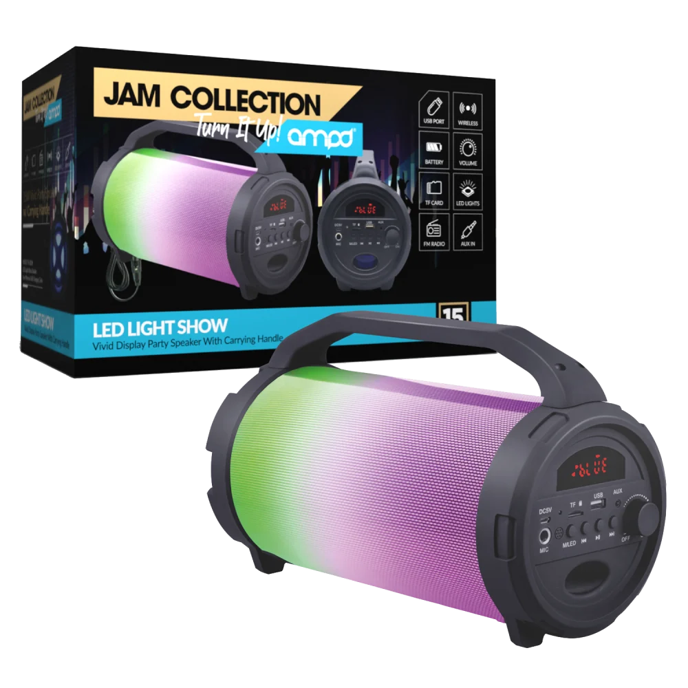 AMPD - LED Light Show Bazooka Bluetooth Speaker - Black