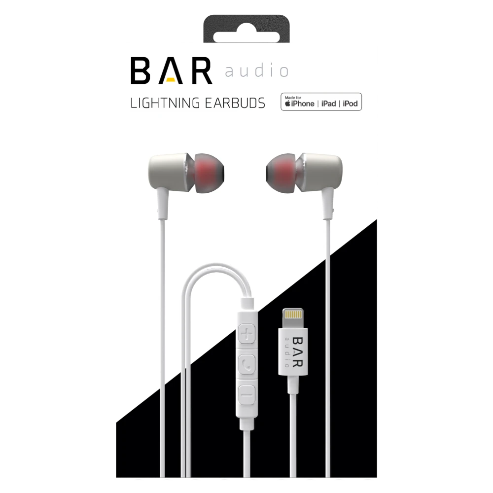 Bar Audio - Apple Lightning In Ear Wired Headphones - White