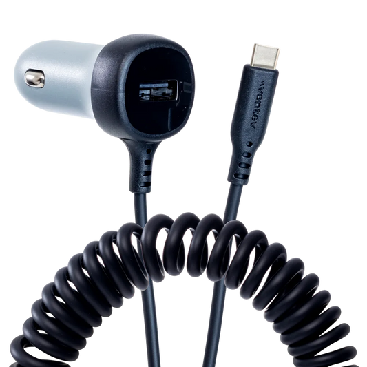 Ventev - 12W USB A Car Charger w / attached 15W USB C Cord - Dark Gray