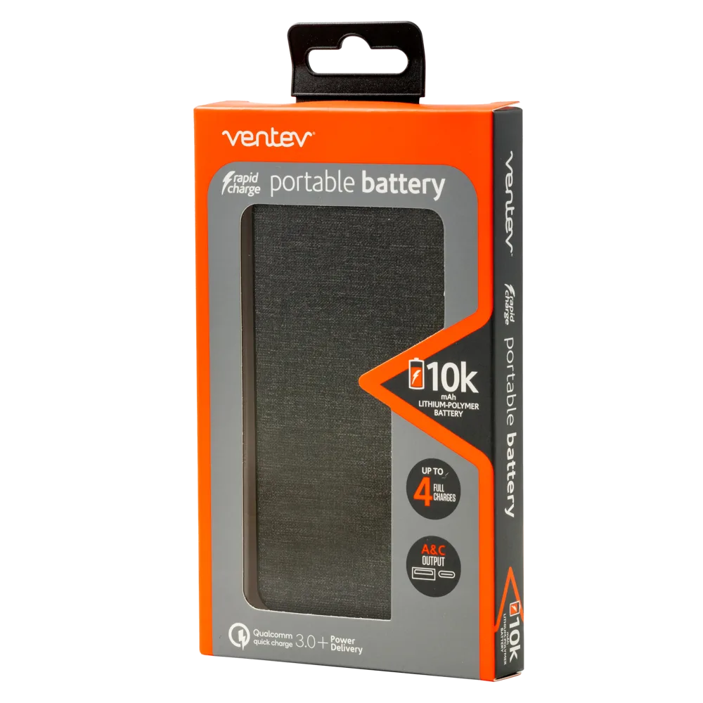 Ventev - Portable Battery PD 10,000 mAh - Gray