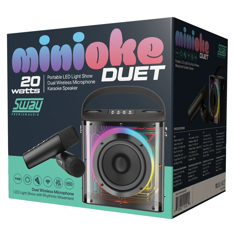 Sway - Minioke DUET 20W Speaker with Dual Wireless Microphones - Black