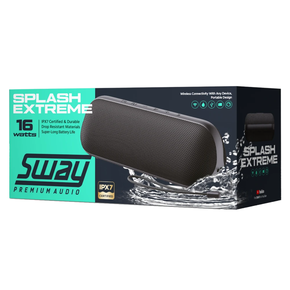 Sway - Splash Extreme Waterproof Bluetooth Speaker - Black